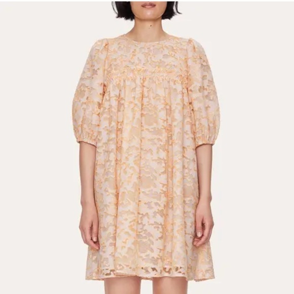 STINE GOYA Doris Lace Babydoll Mini Dress In Beige - Picture 1 of 13
